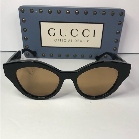 New - 💯 Authentic GUCCI GG0957S 003 cat eye Gucci sunglass black frame brown l… - Picture 3 of 9